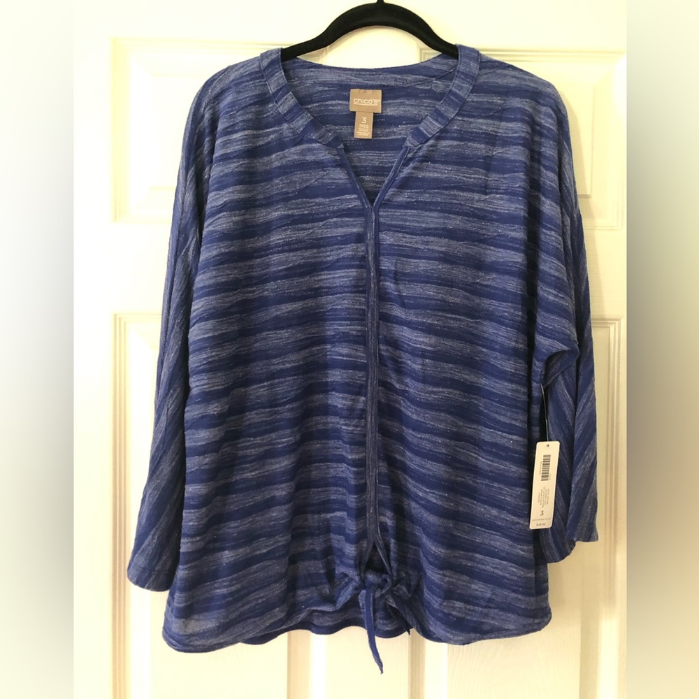 Chicos 3/4 length sleeve shirt with tie at hem